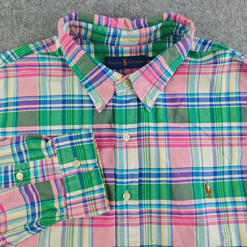 Ralph Lauren Button Down Shirt Mens XXL Long Sleeve Plaid Cotton Multi Color